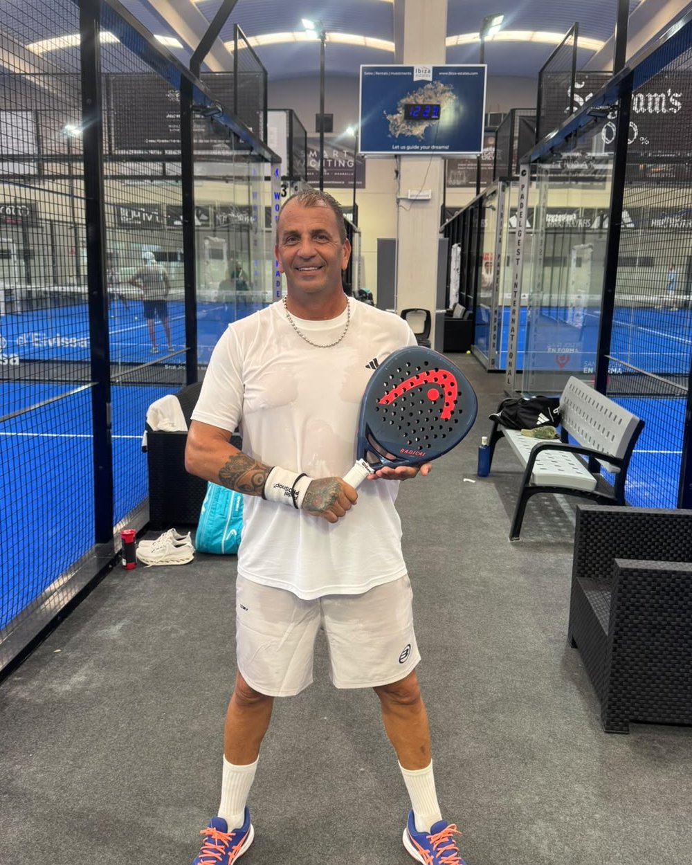 Javier on court at an indoor padel club in Ibiza